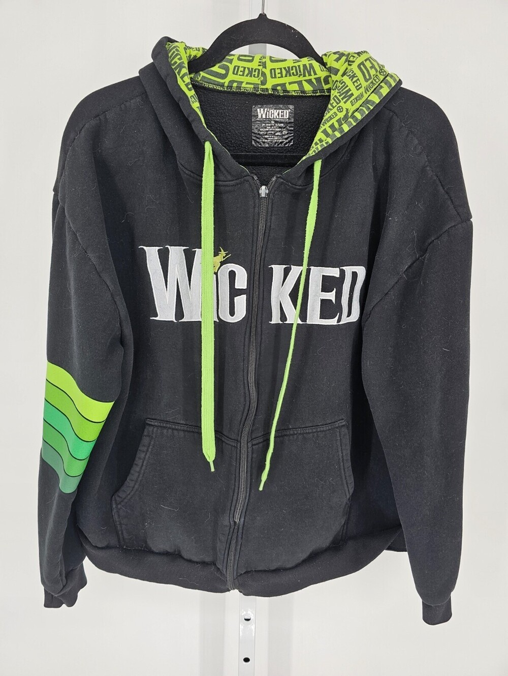 Wicked Broadway Musical Sz XL Full Zip Up Hoodie Black green
